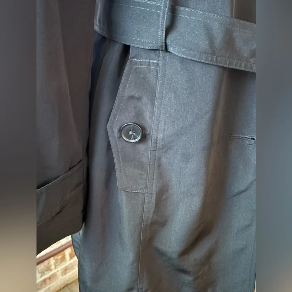 London Fog Black Double-Breasted Trench with Waist Tie